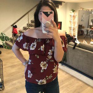 Off the Shoulder Burgundy Blouse